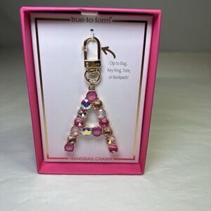 True To Form NWB Handbang Charm Initial Keychain Letter A Pink Gems Stones